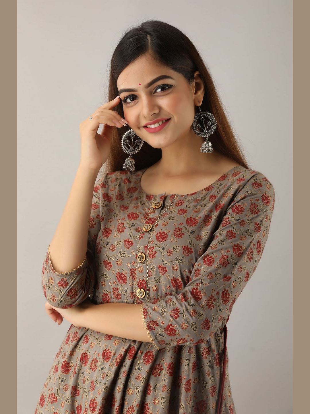 Women Cotton Printed Flared Kurta