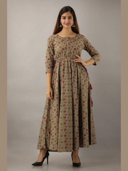 Women Cotton Printed Flared Kurta