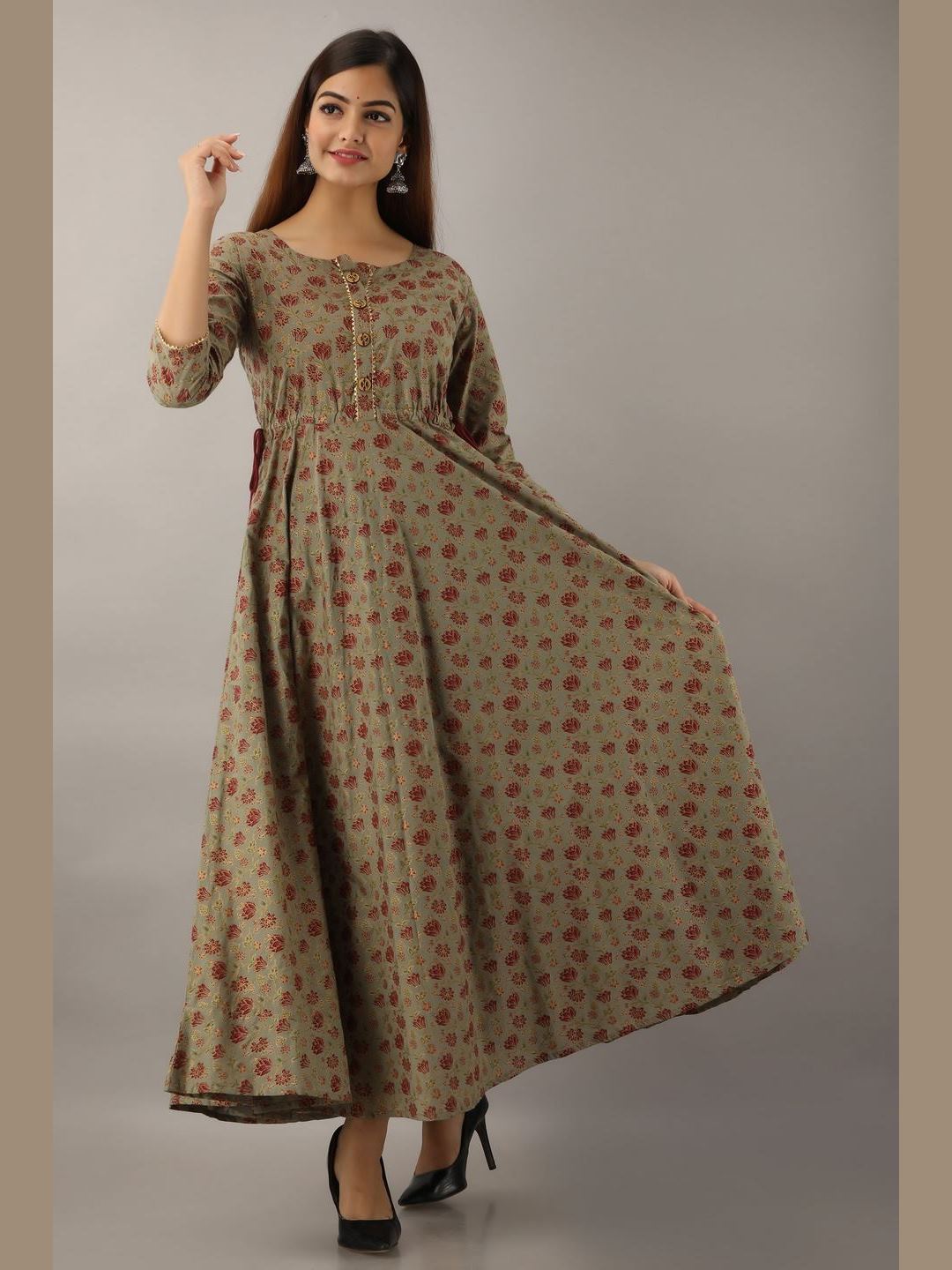 Women Cotton Printed Flared Kurta