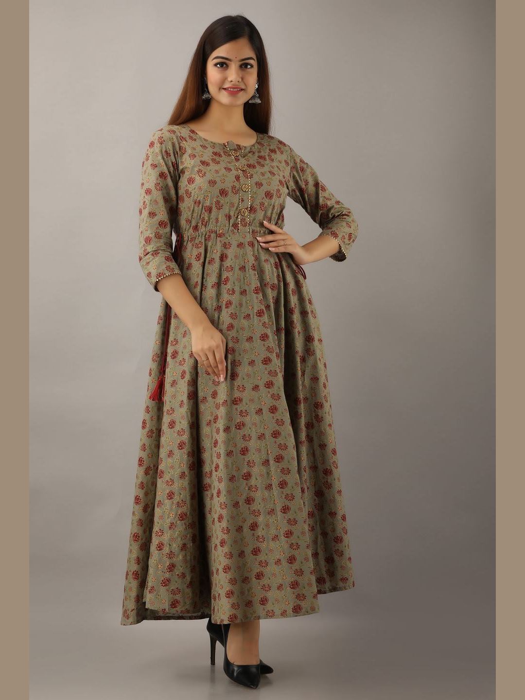 Women Cotton Printed Flared Kurta