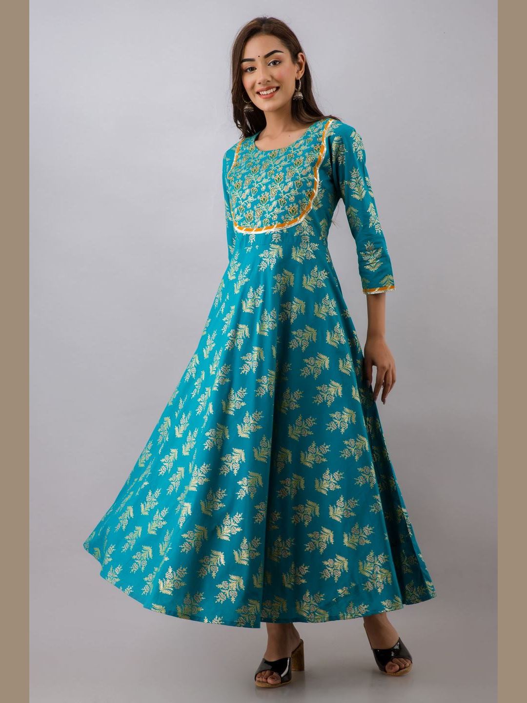 Women Cotton Printed Flared Kurta