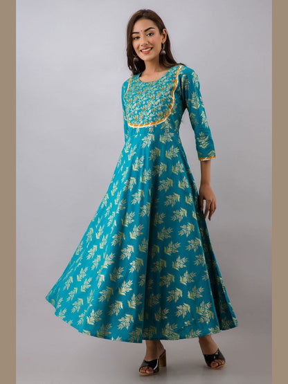 Women Cotton Printed Flared Kurta