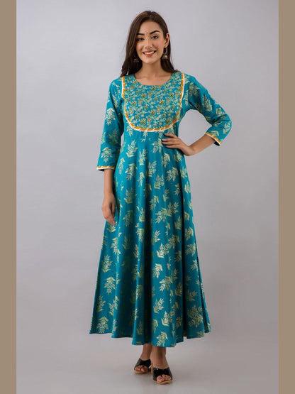 Women Cotton Printed Flared Kurta