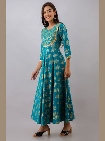 Women Cotton Printed Flared Kurta