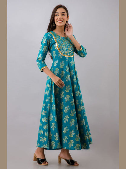 Women Cotton Printed Flared Kurta