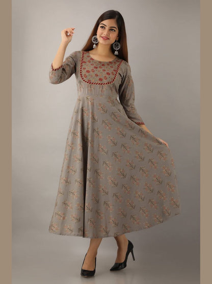 Women Cotton Printed Flared Kurta