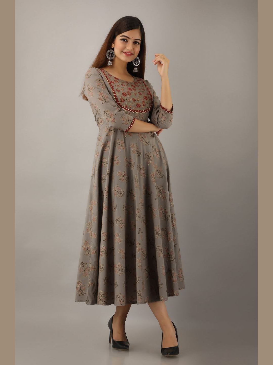 Women Cotton Printed Flared Kurta