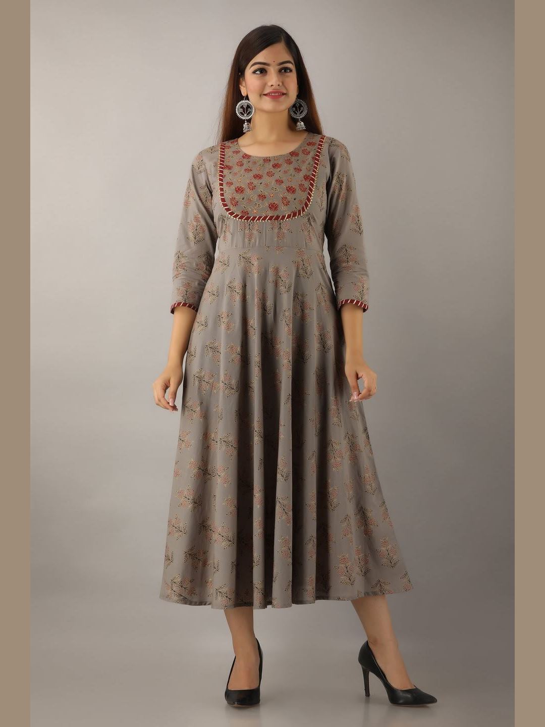 Women Cotton Printed Flared Kurta