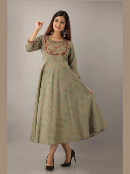 Women Cotton Printed Flared Kurta