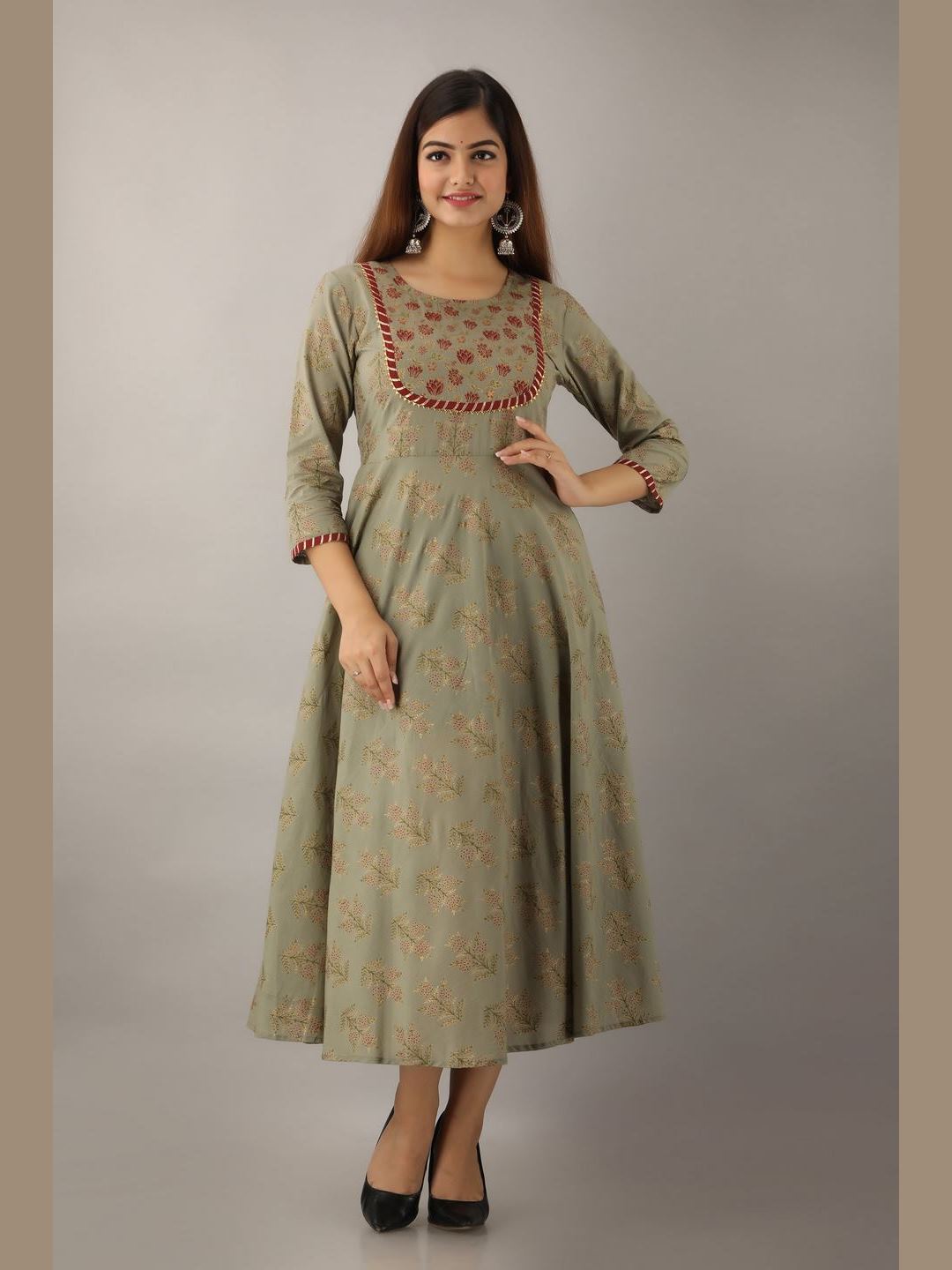 Women Cotton Printed Flared Kurta