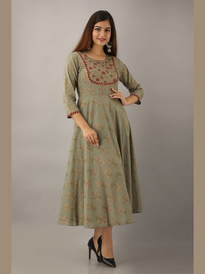 Women Cotton Printed Flared Kurta