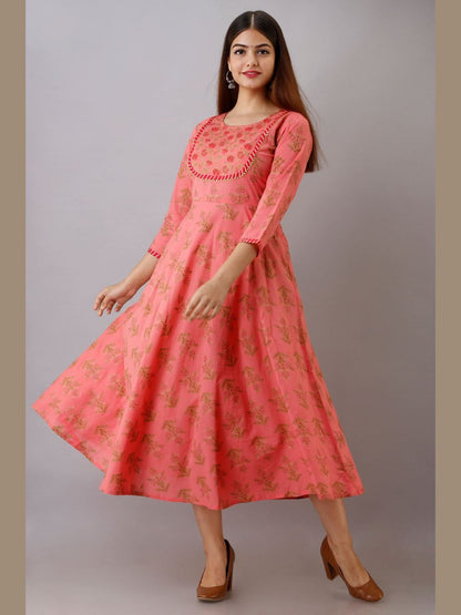 Women Cotton Printed Flared Kurta