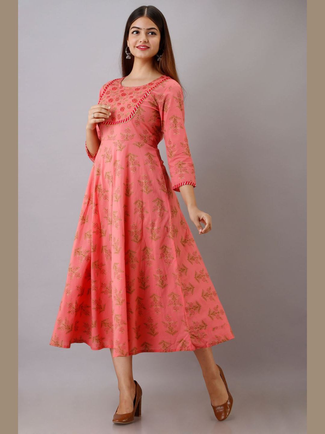 Women Cotton Printed Flared Kurta