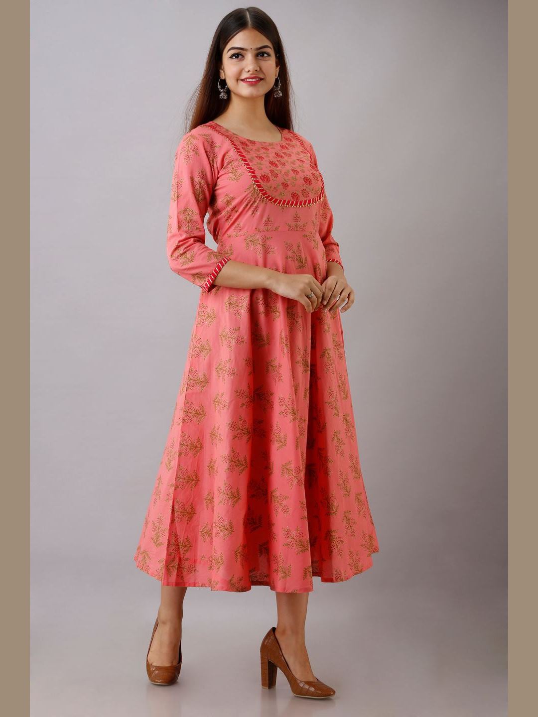 Women Cotton Printed Flared Kurta