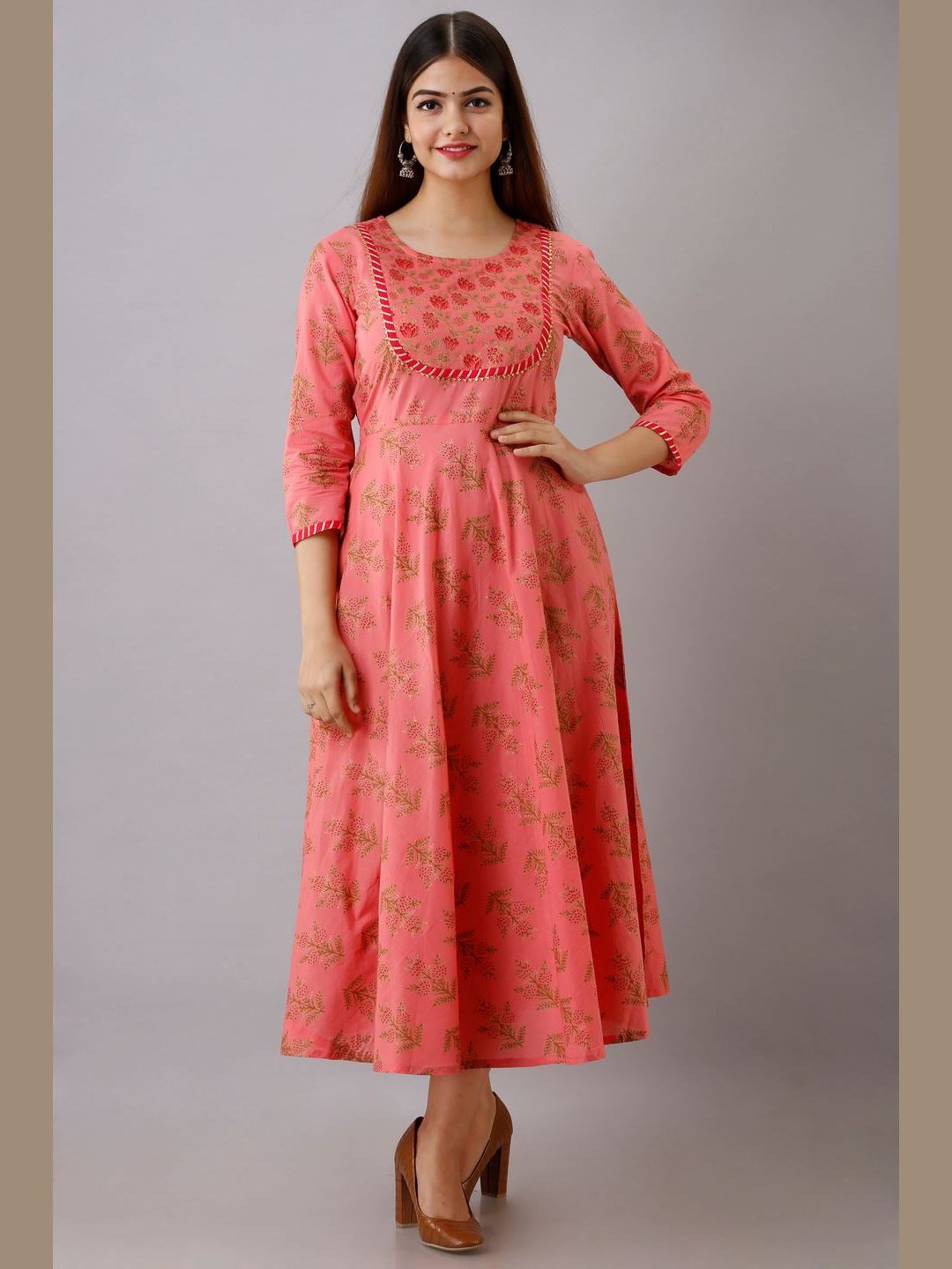 Women Cotton Printed Flared Kurta