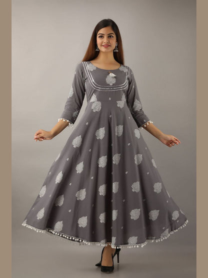 Women Cotton Printed Flared Kurta