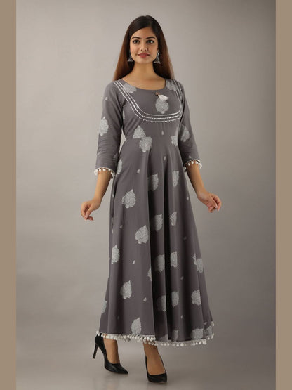 Women Cotton Printed Flared Kurta