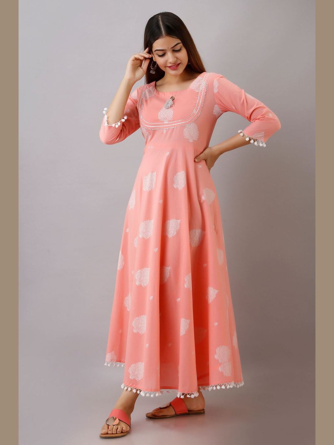 Women Cotton Printed Flared Kurta