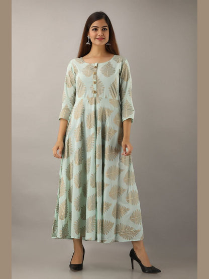 Women Cotton Printed Flared Kurta