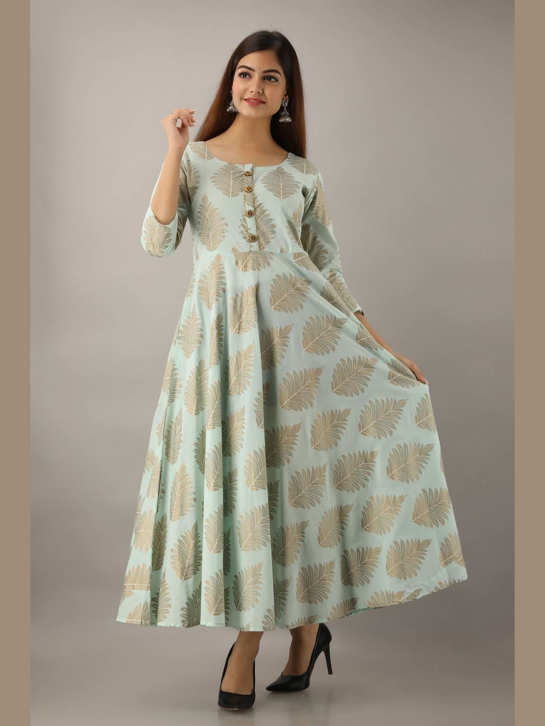 Women Cotton Printed Flared Kurta