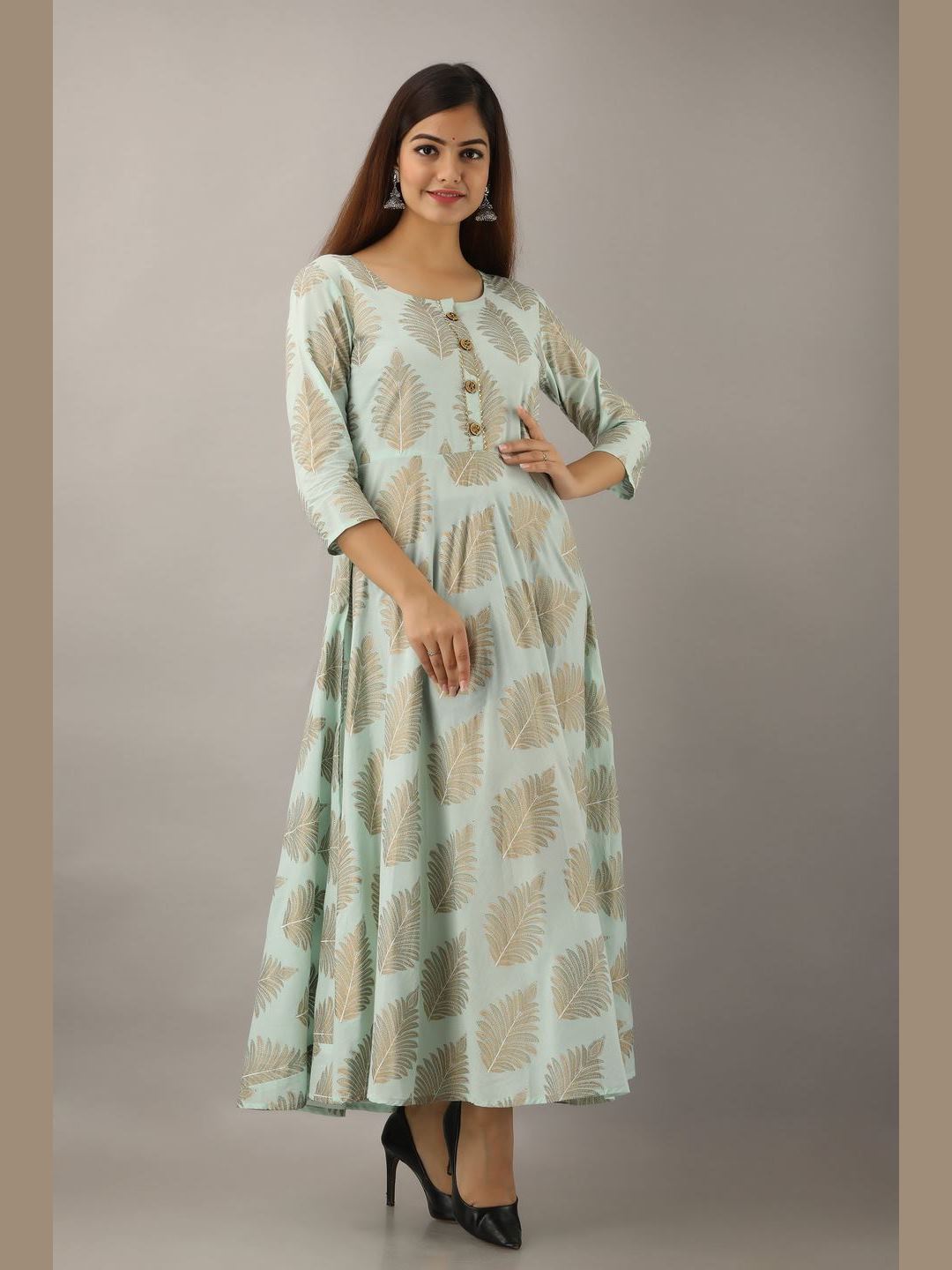 Women Cotton Printed Flared Kurta