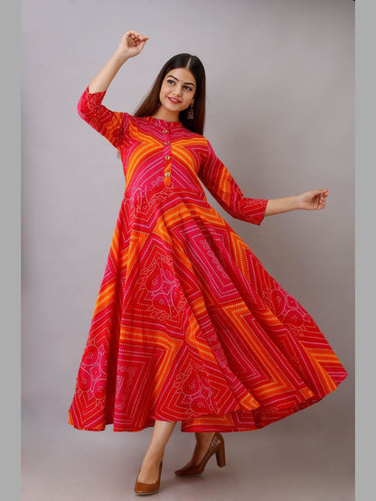 Women Cotton Printed Flared Kurta