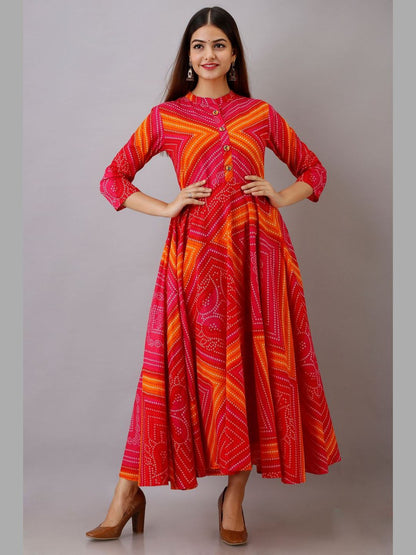 Women Cotton Printed Flared Kurta