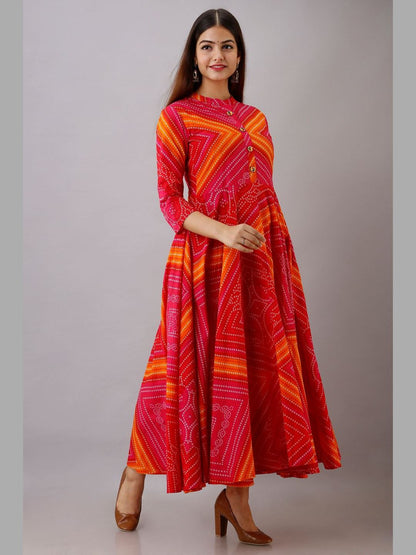 Women Cotton Printed Flared Kurta