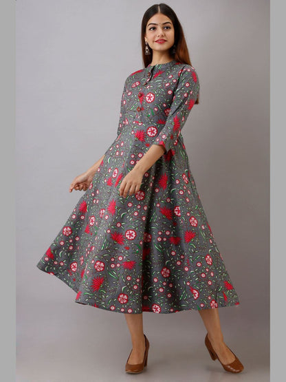 Women Cotton Printed Flared Kurta