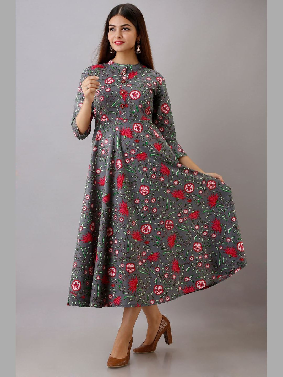 Women Cotton Printed Flared Kurta