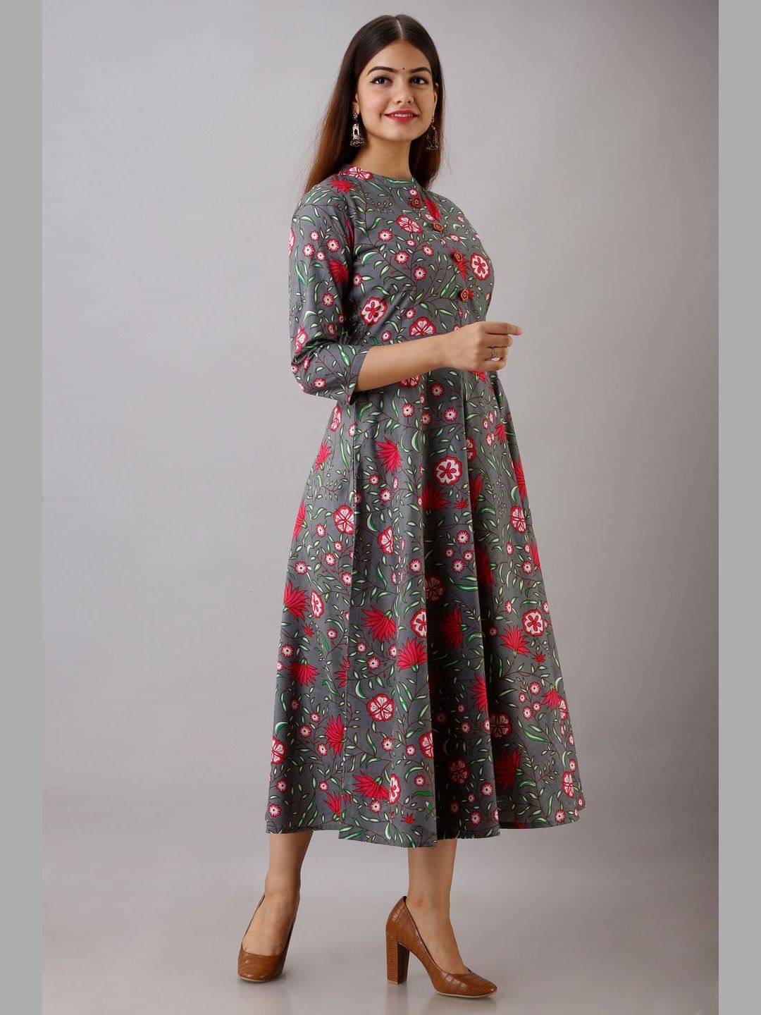 Women Cotton Printed Flared Kurta