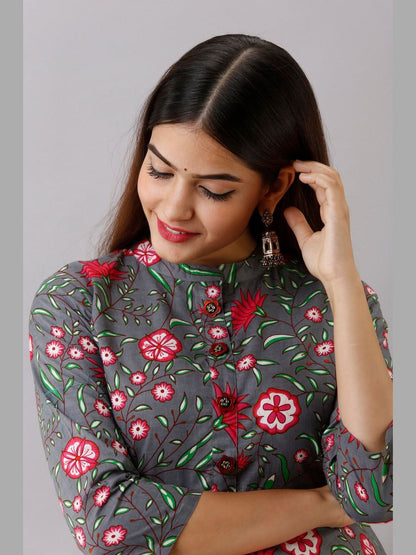 Women Cotton Printed Flared Kurta