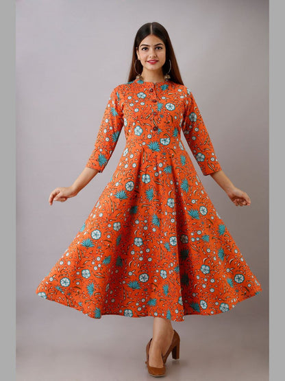 Women Cotton Printed Flared Kurta