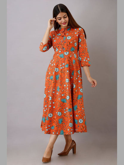 Women Cotton Printed Flared Kurta