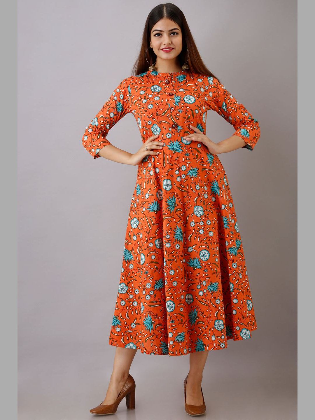 Women Cotton Printed Flared Kurta