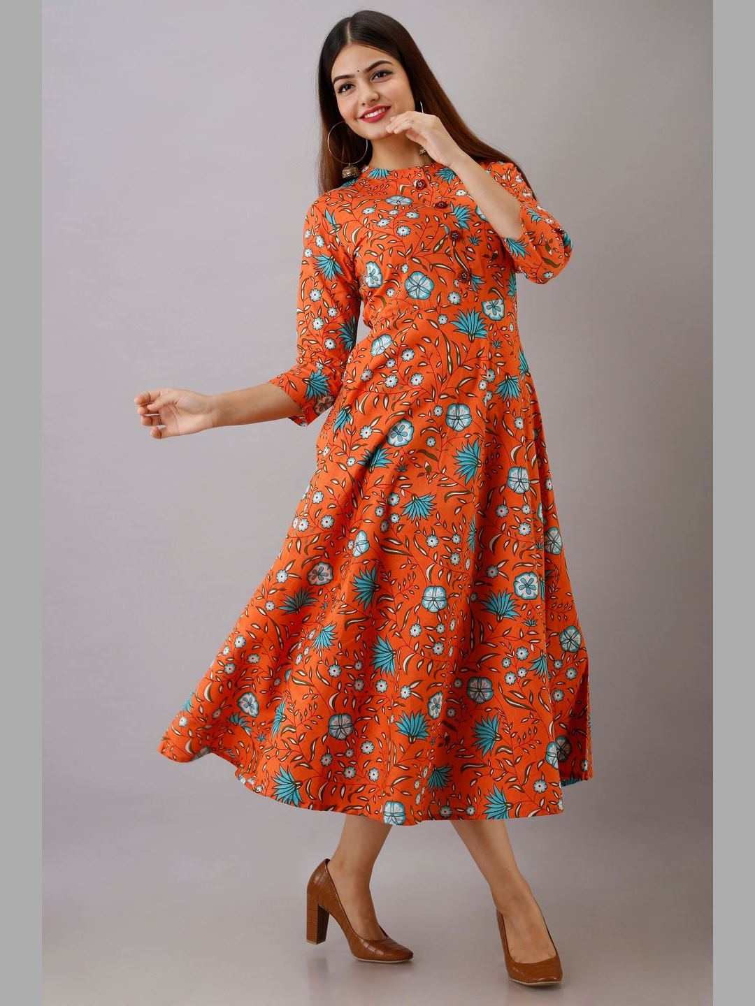 Women Cotton Printed Flared Kurta