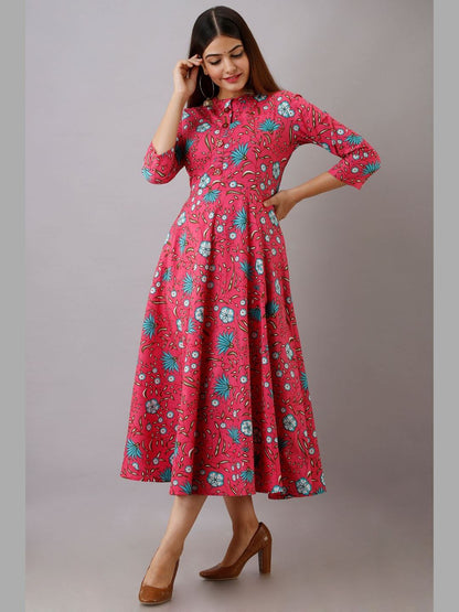 Women Cotton Printed Flared Kurta