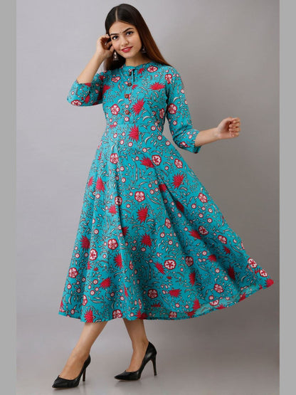 Women Cotton Printed Flared Kurta