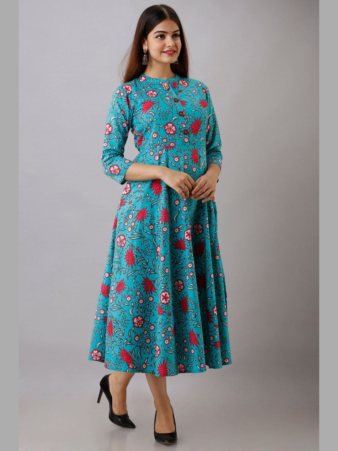 Women Cotton Printed Flared Kurta