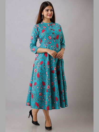 Women Cotton Printed Flared Kurta