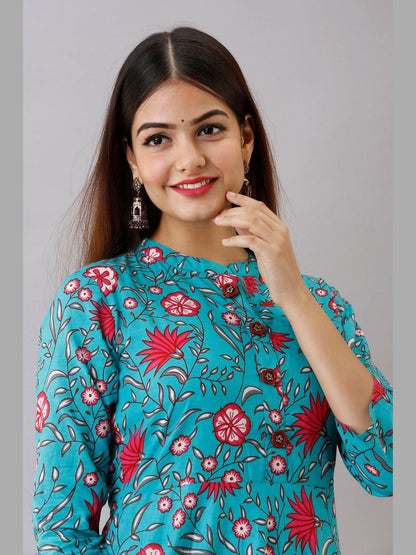 Women Cotton Printed Flared Kurta