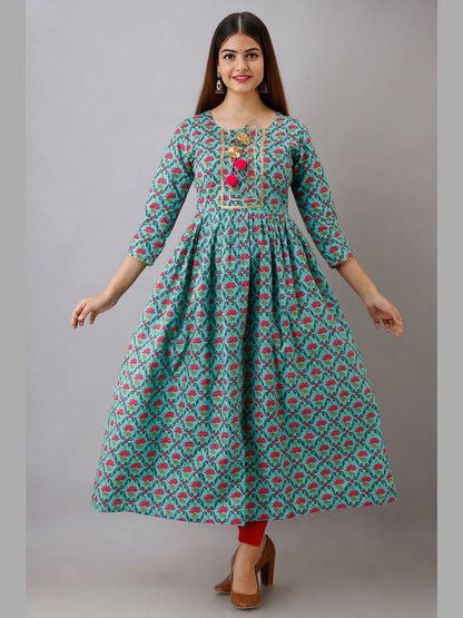 Women Cotton Printed Flared Kurta