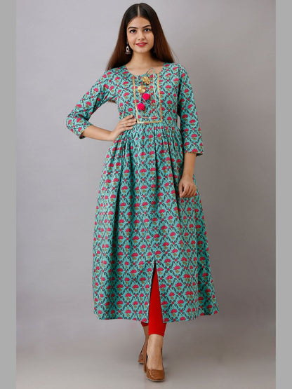 Women Cotton Printed Flared Kurta