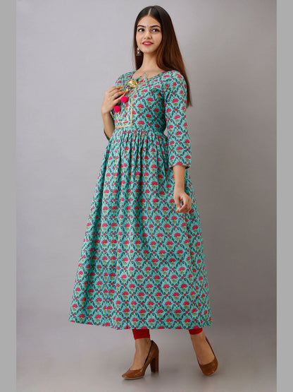 Women Cotton Printed Flared Kurta