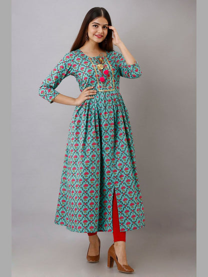 Women Cotton Printed Flared Kurta