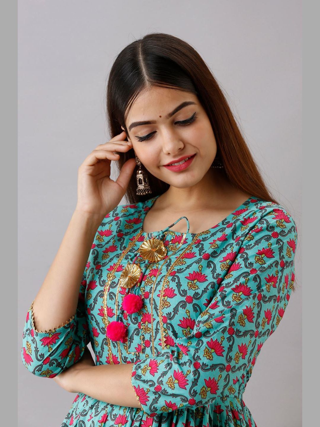 Women Cotton Printed Flared Kurta