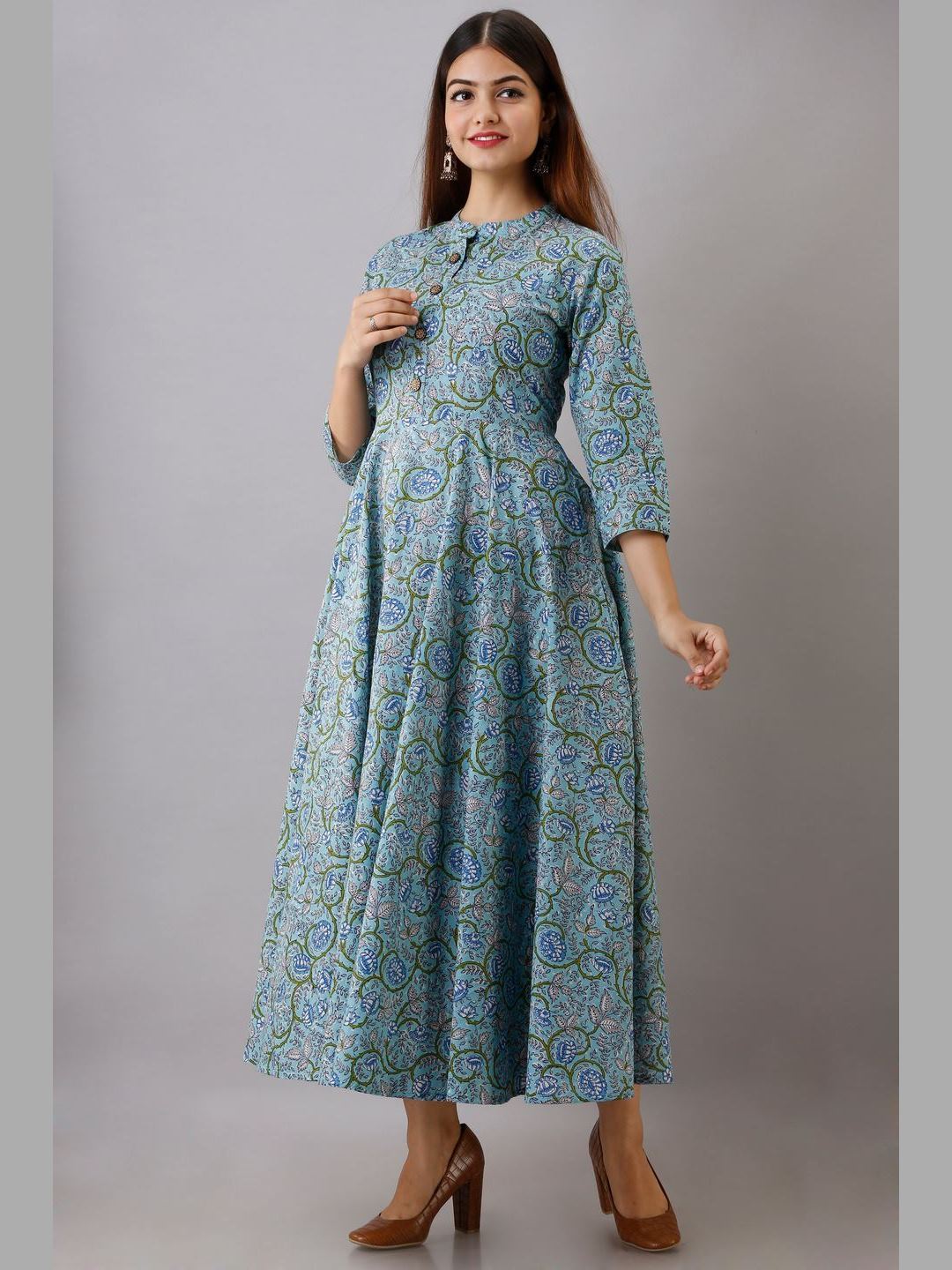 Women Cotton Printed Flared Kurta