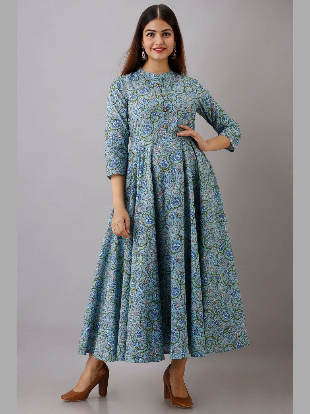 Women Cotton Printed Flared Kurta