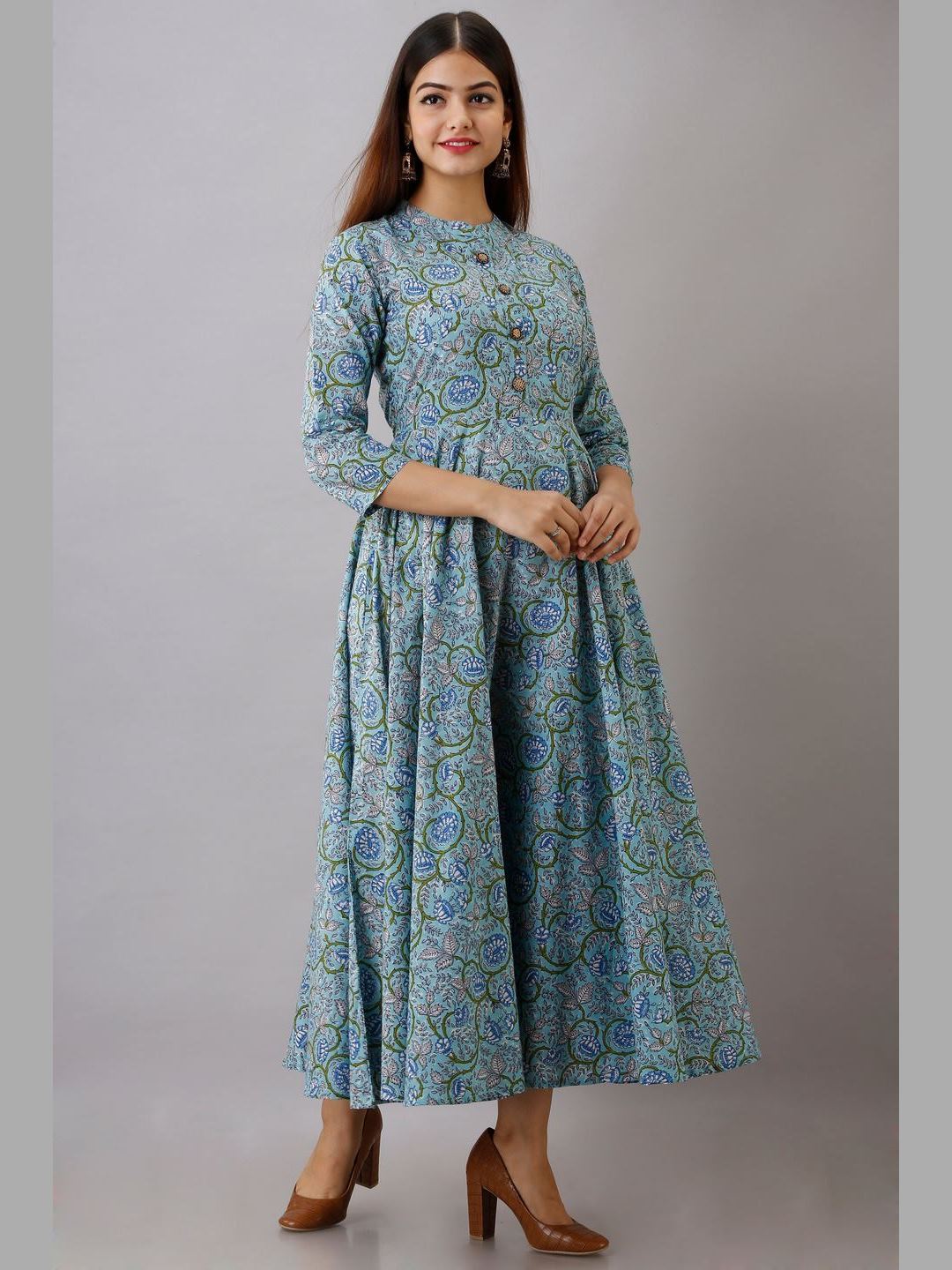 Women Cotton Printed Flared Kurta