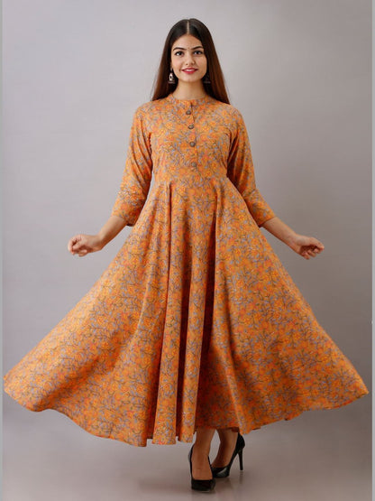 Women Cotton Printed Flared Kurta